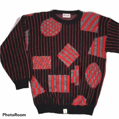 NOS New Vtg 90's Helen Sue Black Red ELECTRIC DICE Jumper Knit HiP HoP Sweater - Image 1 of 3