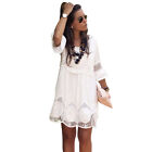 Women Dress Fashion Half Sleeve Loose Lace Dress White O-neck Women Dress8515