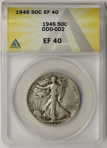 1946 DDO-002 Doubled Die Obverse Liberty Walking Half 50C XF EF 40 ANACS - Picture 1 of 4