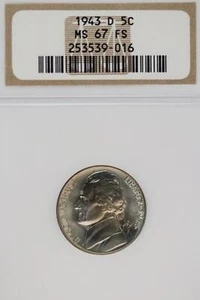 1943 D Jefferson Nickel NGC MS67 FS  OG Holder Toned *DoubleJCoins* JL1100-169 - Picture 1 of 2