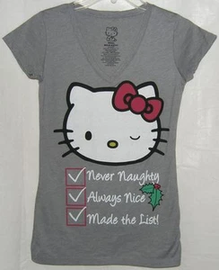 Hello Kitty CAMISETA NAVIDEÑA NUNCA TRAVIESA SIEMPRE LINDA DAMAS MEDIANAS - Imagen 1 de 2