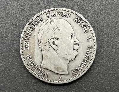 900/- Silbermünze, 5 Mark, 1876, Deutscher Kaiser Wilhelm, König v. Preussen, A - Bild 1 von 2