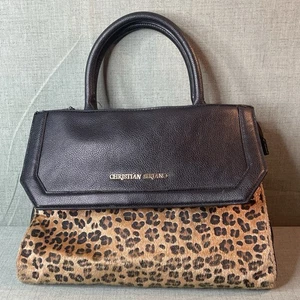 Christian Siriano Bolso de Mano Negro/Impresión de Leopardo Bolso de Hombro Cartera Animal - DEFECTUOSO - Imagen 1 de 13