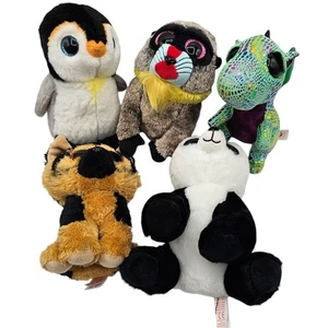 Menge 5 Vintage TY Beanie Boos Stofftiere Panda Pinguin Drache Hund Affe - Bild 1 von 6