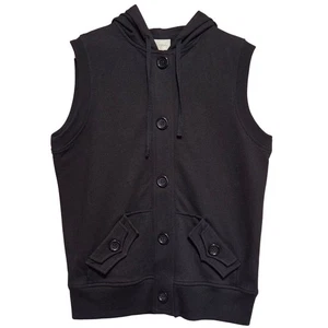 Studio Works Hoodie Vest Womens S Black Cotton Button Front Minimalist Layering - Picture 1 of 8