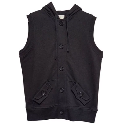 Studio Works Hoodie Vest Womens S Black Cotton Button Front Minimalist Layering - Image 1 of 4