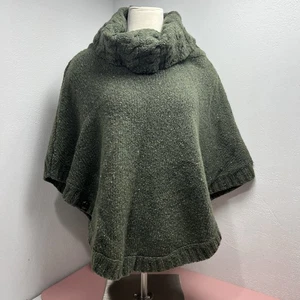Aran Woolen Mills Wool Irish Cape Cowl Neck Cable Knit Poncho Sweater Green OS - Picture 1 of 10