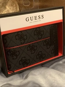 Cartera Para Hombre GUESS Los Angeles Doble Cartera Cuero Negro Logo Obra de Arte y Rayas - Imagen 1 de 8