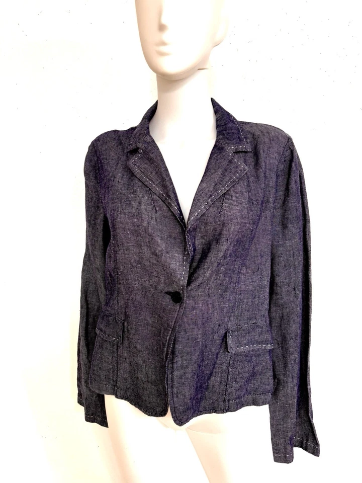 Chaqueta Blazer Giorgio Armani Etiqueta Negra Azul Lino IT48 Se Ajusta a S/Pequeña M Foto 1 de 4