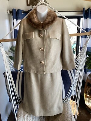 VTG MARISSA Of CALF  SUIT JACKIE O STYLE  Fur Collar Jacket SM Cream 1950/60’s - Image 1 of 4