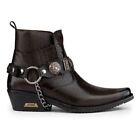 Mens Real Leather Cowboy Riding Ankle Boots Chain Western Heel Dancing