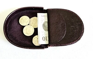 Vintage Real Leather Brown Coin Holder Purse Horshoe shape - Picture 1 of 6