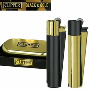 Encendedor CLIPPER BLACK GOLD metal gas llama normal ajustable recargable - Imagen 1 de 5