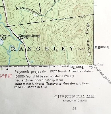 Map Cupsuptic Maine 1941 Topographic Geological Survey 1:62500 22 x 18" TOPO3 - Image 1 of 2