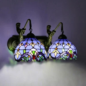 Blue Tiffany Style Mermaid Stained Glass Wall Sconce Lamp Bathroom Lighting - Picture 1 of 12