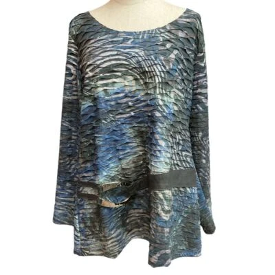 Женская блузка с искусственной пряжкой Amanda Matthews с длинным рукавом синяя большой размер 2X - Изображение 1 из 4