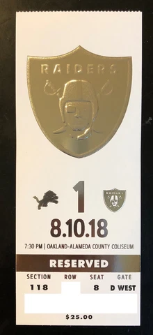 2018 Oakland Raiders Football Collectible Ticket Stub - Choose Any Home Game Cover
