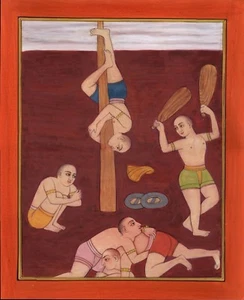 Yoga Bodybuilding Art Handmade Indian Miniature Metaphysical Decorative Painting - Picture 1 of 3