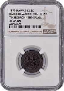 1879 Hawaii Token Kahului-Wailuku Railroad NGC XF 45 BN - RARE! - Picture 1 of 2