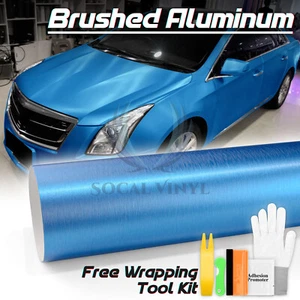 Premium Light Blue Brushed Aluminum Steel Vinyl Wrap Sticker Film Decal Air - Picture 1 of 13