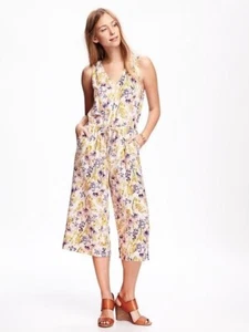 Old Navy Women's M Floral V-Neck Jumpsuit V-neck Sleeveless Keyhole Lightweight - Picture 1 of 8