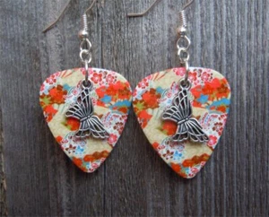 Butterfly Charm Guitar Pick Earrings with Surgical Steel Earwires - Picture 1 of 23