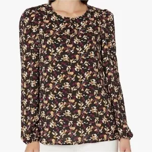 Kasper NWT Long Sleeve Inverted Pleat Neck Blouse Black Combo Sz Medium - Picture 1 of 12