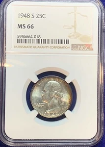 1948-S Silver Washington Quarter NGC MS 66. From Original US Mint Set! #01 - Picture 1 of 2