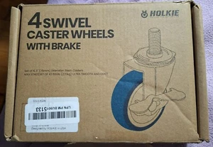Holkie 4 Swivel Caster Wheels With Brake - Grey - 3" diamenter stem coasters NEW - Picture 1 of 2