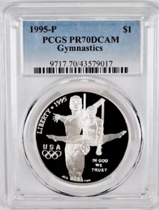 1995 P OLYMPICS GYMNASTICS Silver Dollar PCGS PR70💥FLAWLESS QUALITY💥 - Picture 1 of 4
