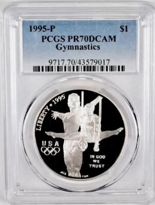 1995 P OLYMPICS GYMNASTICS Silver Dollar PCGS PR70💥FLAWLESS QUALITY💥 - Image 1 of 4