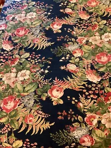 Jay Yang Blue Floral Cabbage Rose Upholstery Fabric 80” x 52” 2+ yds Pink, Green - Picture 1 of 10
