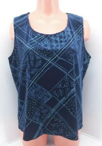 Camiseta sin mangas Nancy Bolen "City Girl" terciopelo azul marino, acento azul brillo.  Grande - Imagen 1 de 8