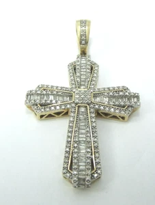 STYLISH 10K TWO-TONE GOLD DIAMOND RELIGIOUS CROSS (1-7/8") PENDANT     6.3G - Picture 1 of 8