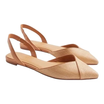 J Crew Beige Claro Rafia Slingback Zoe D'Orsay Plano Mujer Talla 7 M Punta Punta Foto 1 de 4