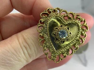 Valentinstag Herz Umriss klar Strass Vintage Gold Brosche M-1940 - Bild 1 von 3