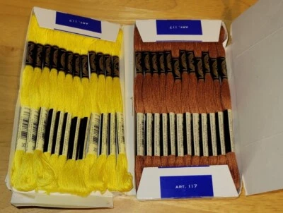 2 Bxs DMC Mouline Special 25 Embroidery Floss 307 YELLOW  301 MAHOGANY 24 Skeins - Image 1 of 4