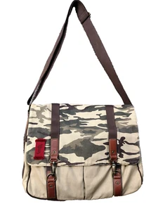 Vtg y2k Fossil khaki Camo canvas distressed messenger bag tote carry laptop 90's - Picture 1 of 20