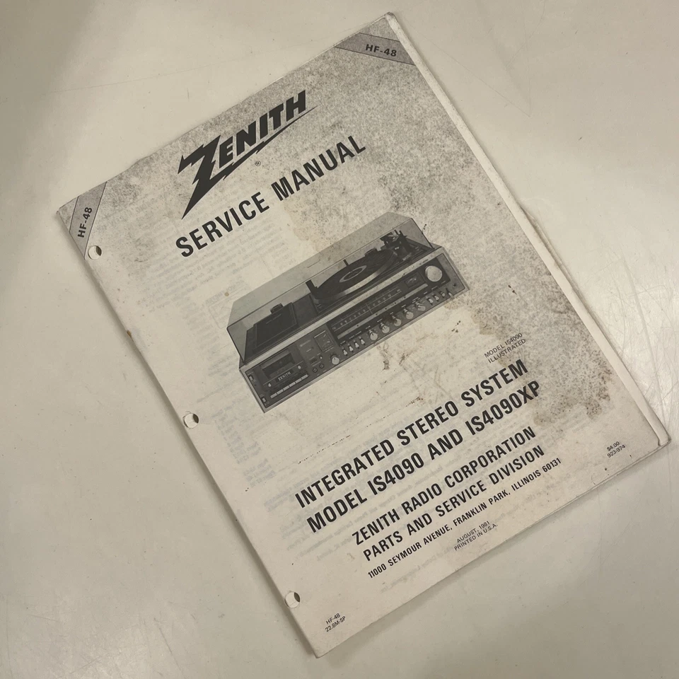 Zenith Service Manual HF-48 Integrated Stereo Systems IS4090 IS4090XP Original - Image 1 of 4