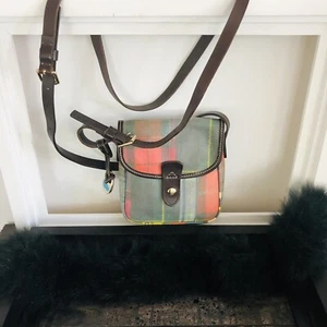 DOONEY & Bourke Madras Picnic Plaid Coated Canvas Ladybug Crossbody - Picture 1 of 10