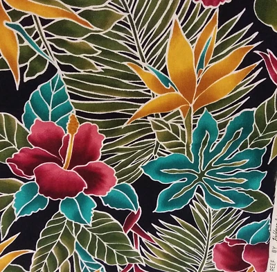 Hoffman Internation Fabrics Paradise Reef Floral Black Backround 1 Yard X 42 in - Image 1 of 3