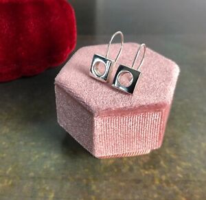 Solid STERLING SILVER 925 Cut Out Square Earrings Drop Dangle Modern Geometric