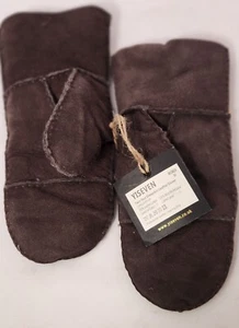 Leather Mittens Twin-Face Sheepskin Leather Gloves- YISEVEN- Brown- Women's M - Picture 1 of 2