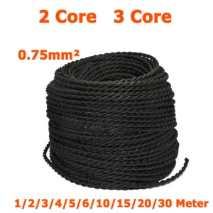 2 Core/3 Core Black Vintage Twist Braided Fabric Cable Lighting Lamp Flex 1M-30M - Picture 1 of 6
