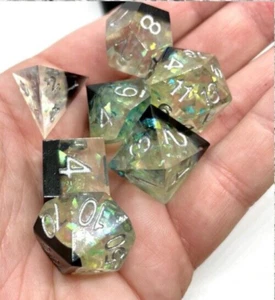 Black & Green Sharp Edge Resin Polyhedral D&D TTRPG Dungeons & Dragons Dice Set - Picture 1 of 2