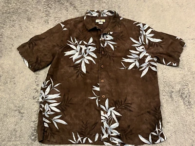 Camisa Caribbean Joe Para Hombre XL Marrón Floral Hawaiana Manga Corta Botón 100% Lino Foto 1 de 4
