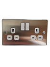 13A 1G Double switched Socket Brushed Stainless with white insert