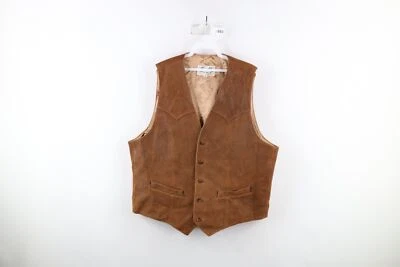 Vintage Scully Mens 46 Lambskin Leather Full Button Western Vest Jacket Brown - Image 1 of 4