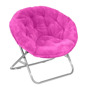 Pink Portable Saucer Faux Fur Soft Folding Chair with Steel Frame - Picture 1 of 2