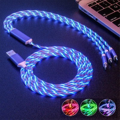3 In 1 Charging Cable LED Lighting USB Cable Type-C iPhone Charger Cable Cord AU - image 1 of 4